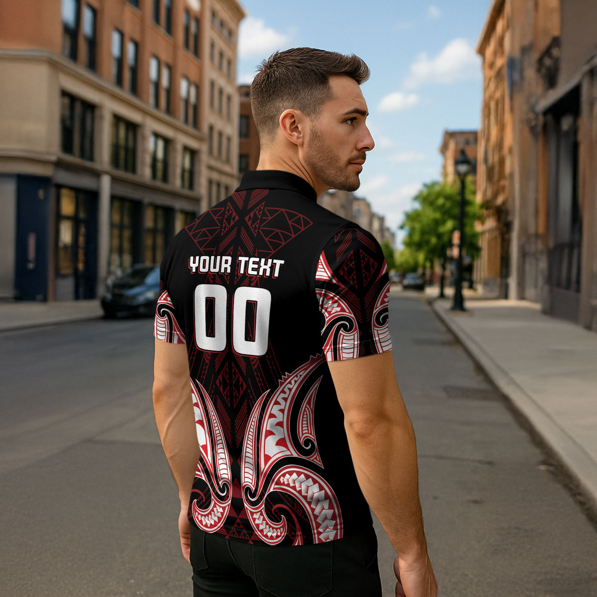 Maori Rugby Custom Ngaru Mangopare Zipper Polo Shirt Black Red Whetu Niho Taniwha Motif