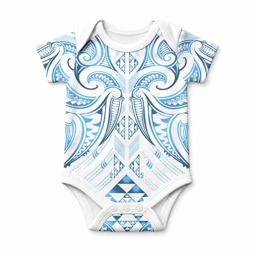 Maori Rugby Custom Ngaru Mangopare Baby Onesie Kahui Whetu Niho Taniwha Motif