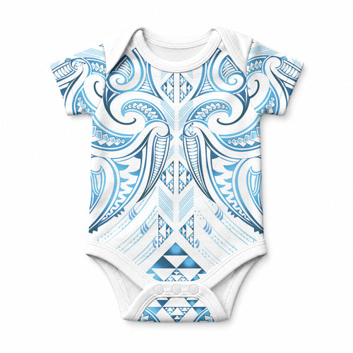 Maori Rugby Custom Ngaru Mangopare Baby Onesie Kahui Whetu Niho Taniwha Motif