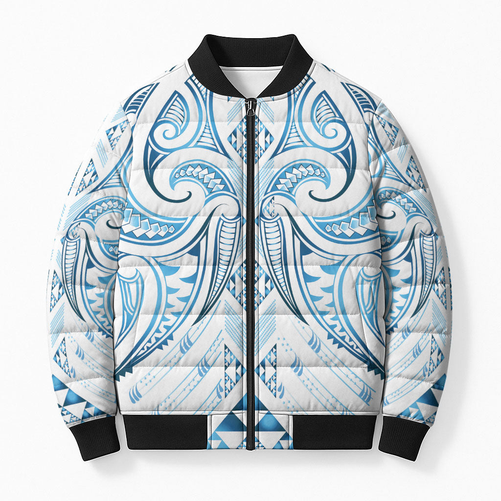 Maori Rugby Custom Ngaru Mangopare Bomber Puffer Jacket Kahui Whetu Niho Taniwha Motif