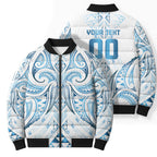 Maori Rugby Custom Ngaru Mangopare Bomber Puffer Jacket Kahui Whetu Niho Taniwha Motif