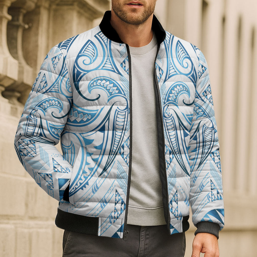 Maori Rugby Custom Ngaru Mangopare Bomber Puffer Jacket Kahui Whetu Niho Taniwha Motif
