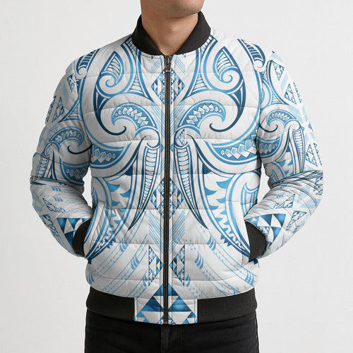 Maori Rugby Custom Ngaru Mangopare Bomber Puffer Jacket Kahui Whetu Niho Taniwha Motif