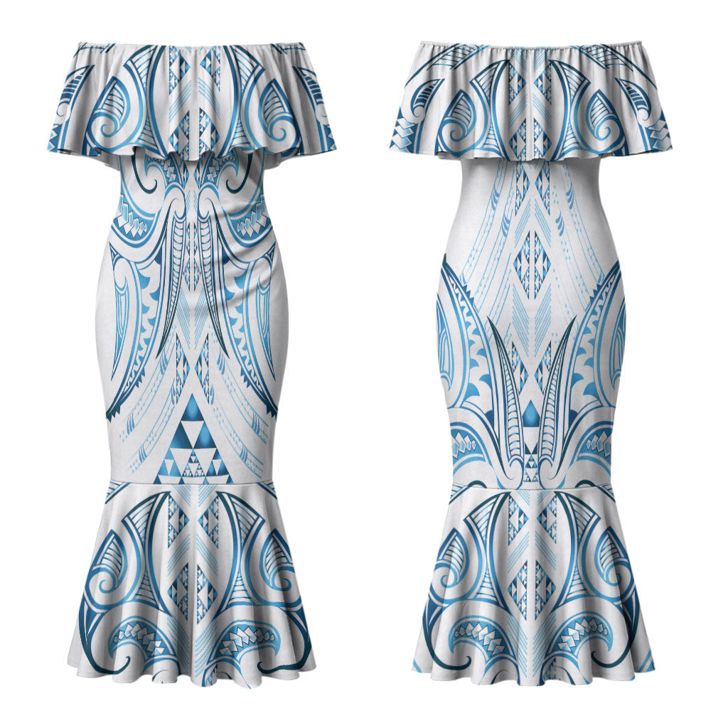 Maori Rugby Custom Ngaru Mangopare Couples Matching Mermaid Dress and Long Sleeve Button Shirt Kahui Whetu Niho Taniwha Motif