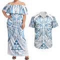 Maori Rugby Custom Ngaru Mangopare Couples Matching Off Shoulder Maxi Dress and Hawaiian Shirt Kahui Whetu Niho Taniwha Motif