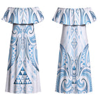 Maori Rugby Custom Ngaru Mangopare Couples Matching Off Shoulder Maxi Dress and Hawaiian Shirt Kahui Whetu Niho Taniwha Motif