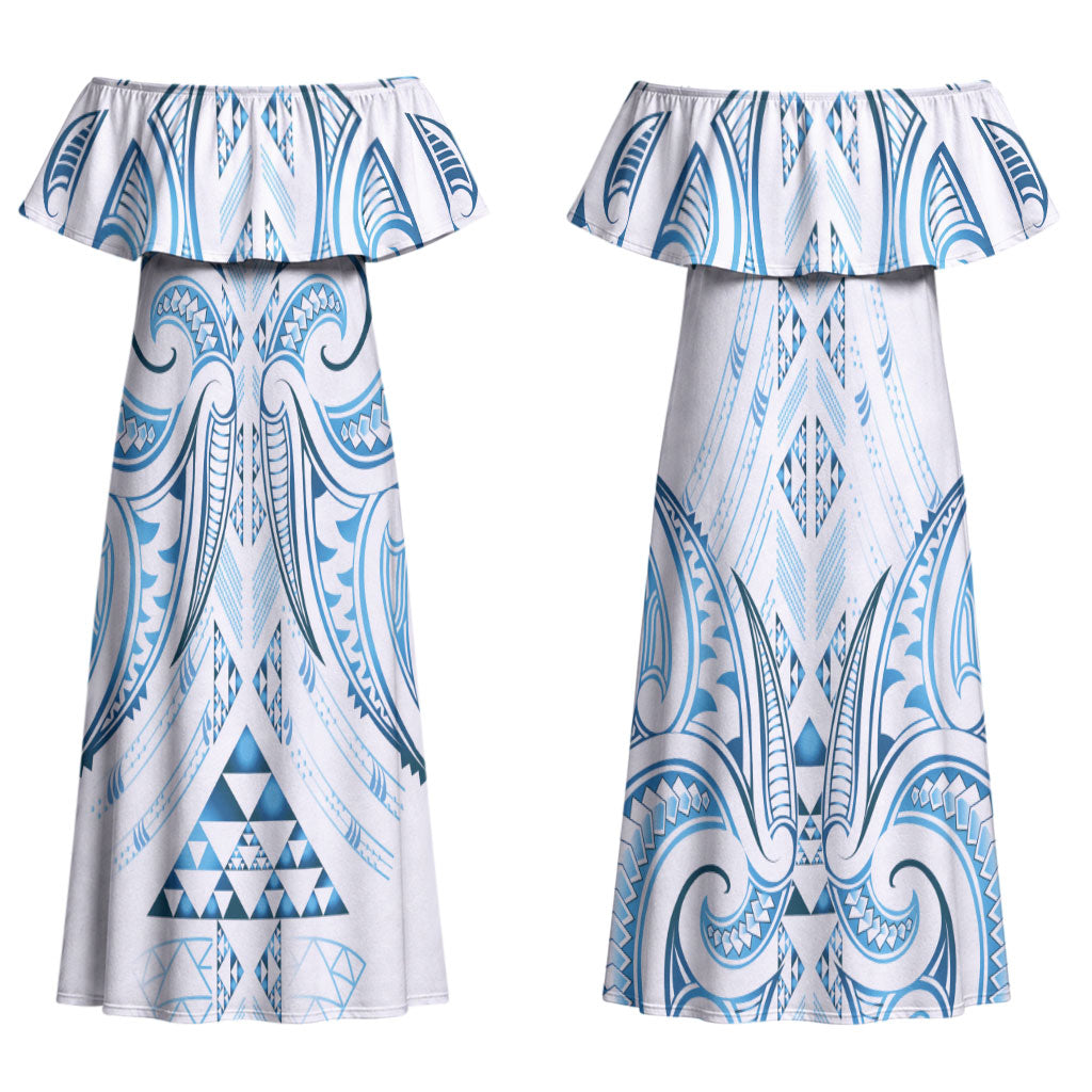 Maori Rugby Custom Ngaru Mangopare Couples Matching Off Shoulder Maxi Dress and Long Sleeve Button Shirt Kahui Whetu Niho Taniwha Motif