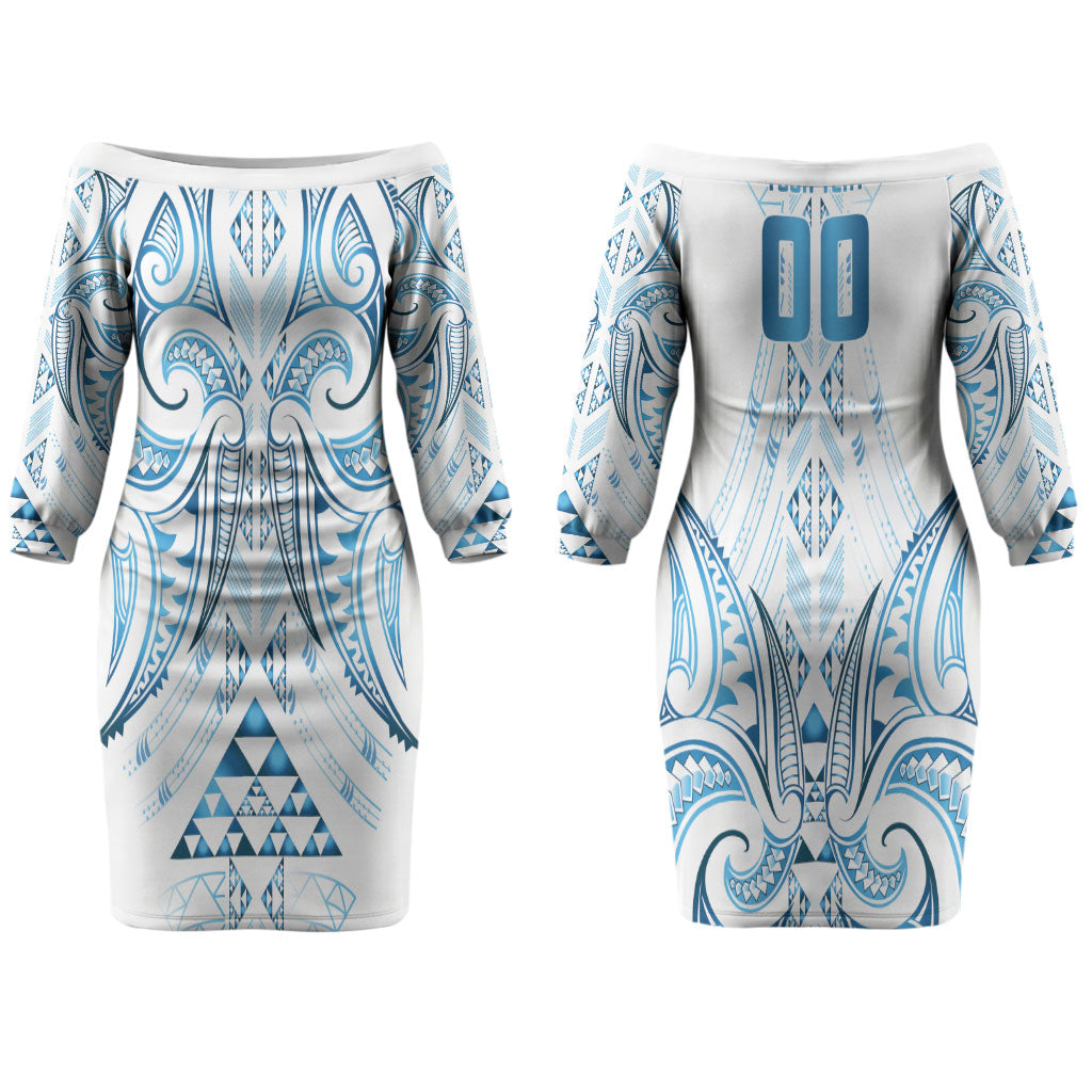 Maori Rugby Custom Ngaru Mangopare Couples Matching Off The Shoulder Long Sleeve Dress and Hawaiian Shirt Kahui Whetu Niho Taniwha Motif