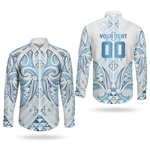Maori Rugby Custom Ngaru Mangopare Couples Matching Off The Shoulder Long Sleeve Dress and Long Sleeve Button Shirt Kahui Whetu Niho Taniwha Motif