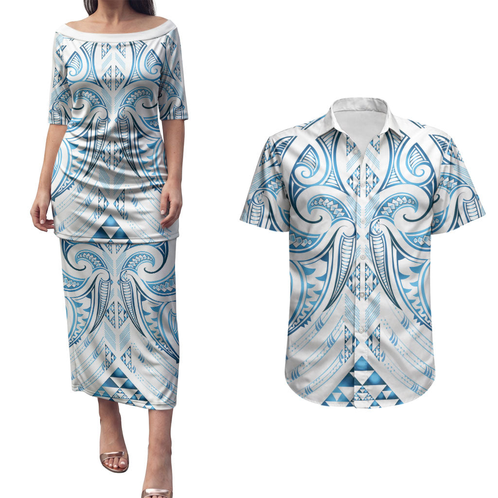 Maori Rugby Custom Ngaru Mangopare Couples Matching Puletasi and Hawaiian Shirt Kahui Whetu Niho Taniwha Motif