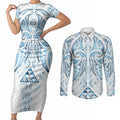 Maori Rugby Custom Ngaru Mangopare Couples Matching Short Sleeve Bodycon Dress and Long Sleeve Button Shirt Kahui Whetu Niho Taniwha Motif