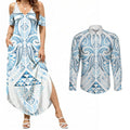 Maori Rugby Custom Ngaru Mangopare Couples Matching Summer Maxi Dress and Long Sleeve Button Shirt Kahui Whetu Niho Taniwha Motif