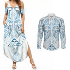 Maori Rugby Custom Ngaru Mangopare Couples Matching Summer Maxi Dress and Long Sleeve Button Shirt Kahui Whetu Niho Taniwha Motif
