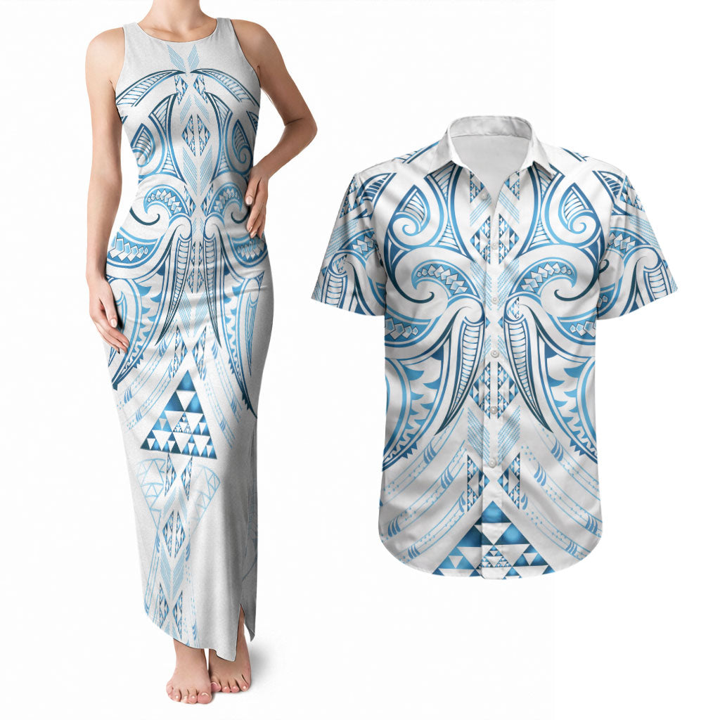 Maori Rugby Custom Ngaru Mangopare Couples Matching Tank Maxi Dress and Hawaiian Shirt Kahui Whetu Niho Taniwha Motif