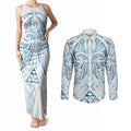 Maori Rugby Custom Ngaru Mangopare Couples Matching Tank Maxi Dress and Long Sleeve Button Shirt Kahui Whetu Niho Taniwha Motif