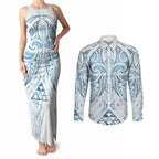 Maori Rugby Custom Ngaru Mangopare Couples Matching Tank Maxi Dress and Long Sleeve Button Shirt Kahui Whetu Niho Taniwha Motif