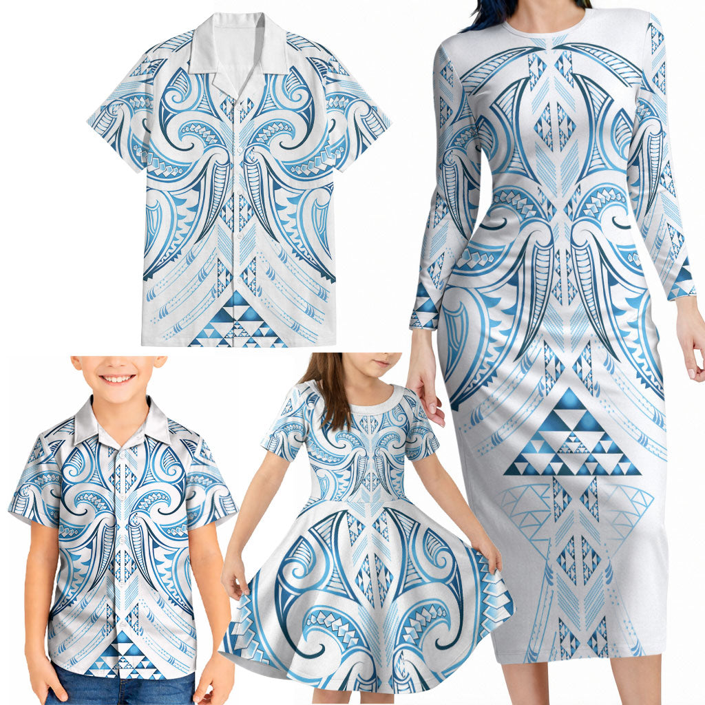 Maori Rugby Custom Ngaru Mangopare Family Matching Long Sleeve Bodycon Dress and Hawaiian Shirt Kahui Whetu Niho Taniwha Motif
