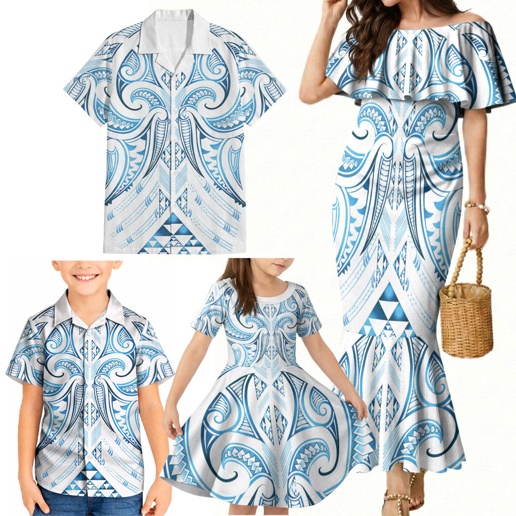 Maori Rugby Custom Ngaru Mangopare Family Matching Mermaid Dress and Hawaiian Shirt Kahui Whetu Niho Taniwha Motif