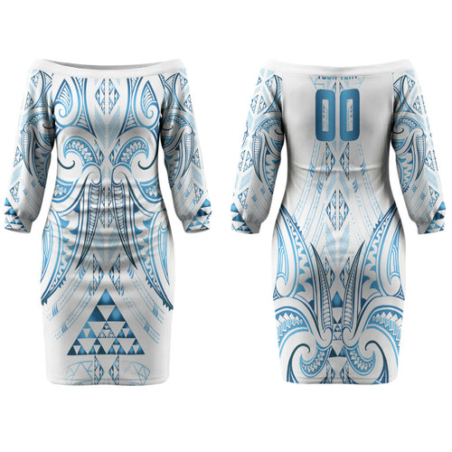 Maori Rugby Custom Ngaru Mangopare Family Matching Off The Shoulder Long Sleeve Dress and Hawaiian Shirt Kahui Whetu Niho Taniwha Motif