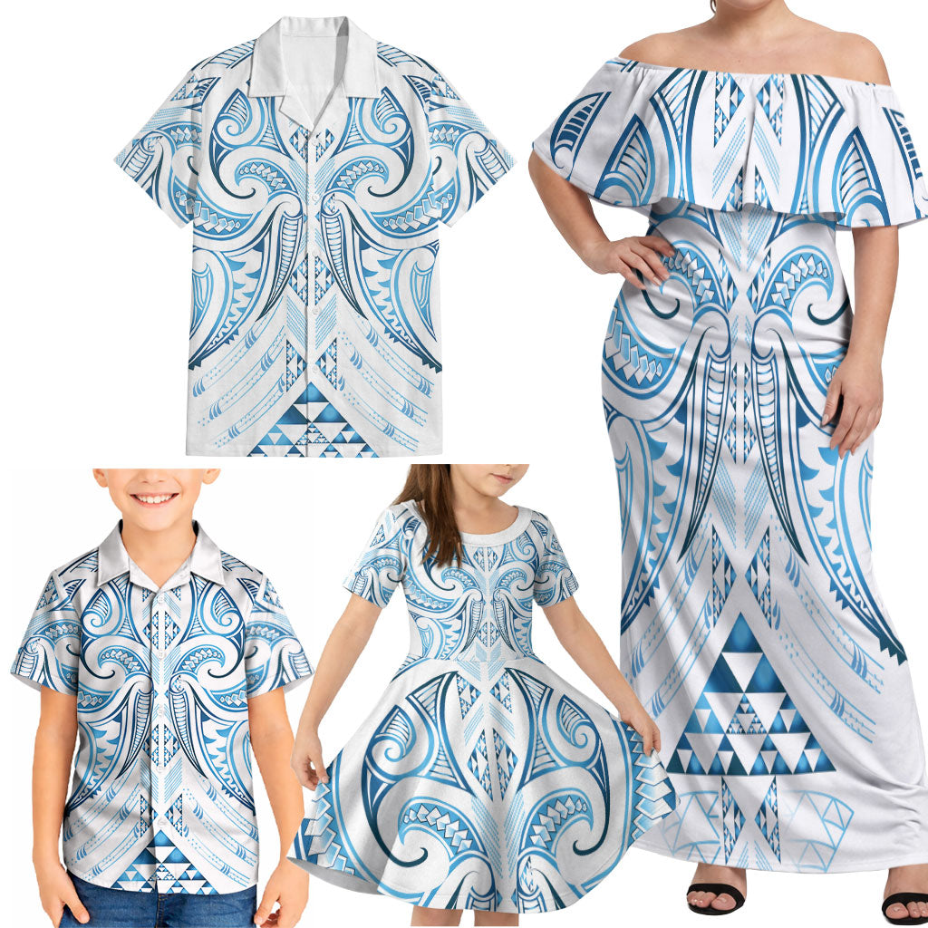 Maori Rugby Custom Ngaru Mangopare Family Matching Off Shoulder Maxi Dress and Hawaiian Shirt Kahui Whetu Niho Taniwha Motif