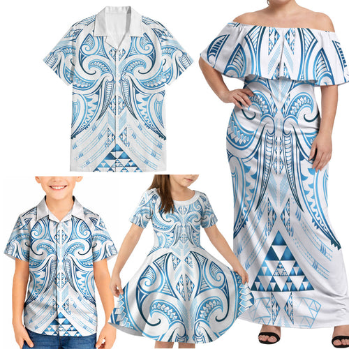 Maori Rugby Custom Ngaru Mangopare Family Matching Off Shoulder Maxi Dress and Hawaiian Shirt Kahui Whetu Niho Taniwha Motif