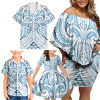 Maori Rugby Custom Ngaru Mangopare Family Matching Off Shoulder Short Dress and Hawaiian Shirt Kahui Whetu Niho Taniwha Motif