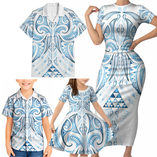 Maori Rugby Custom Ngaru Mangopare Family Matching Short Sleeve Bodycon Dress and Hawaiian Shirt Kahui Whetu Niho Taniwha Motif