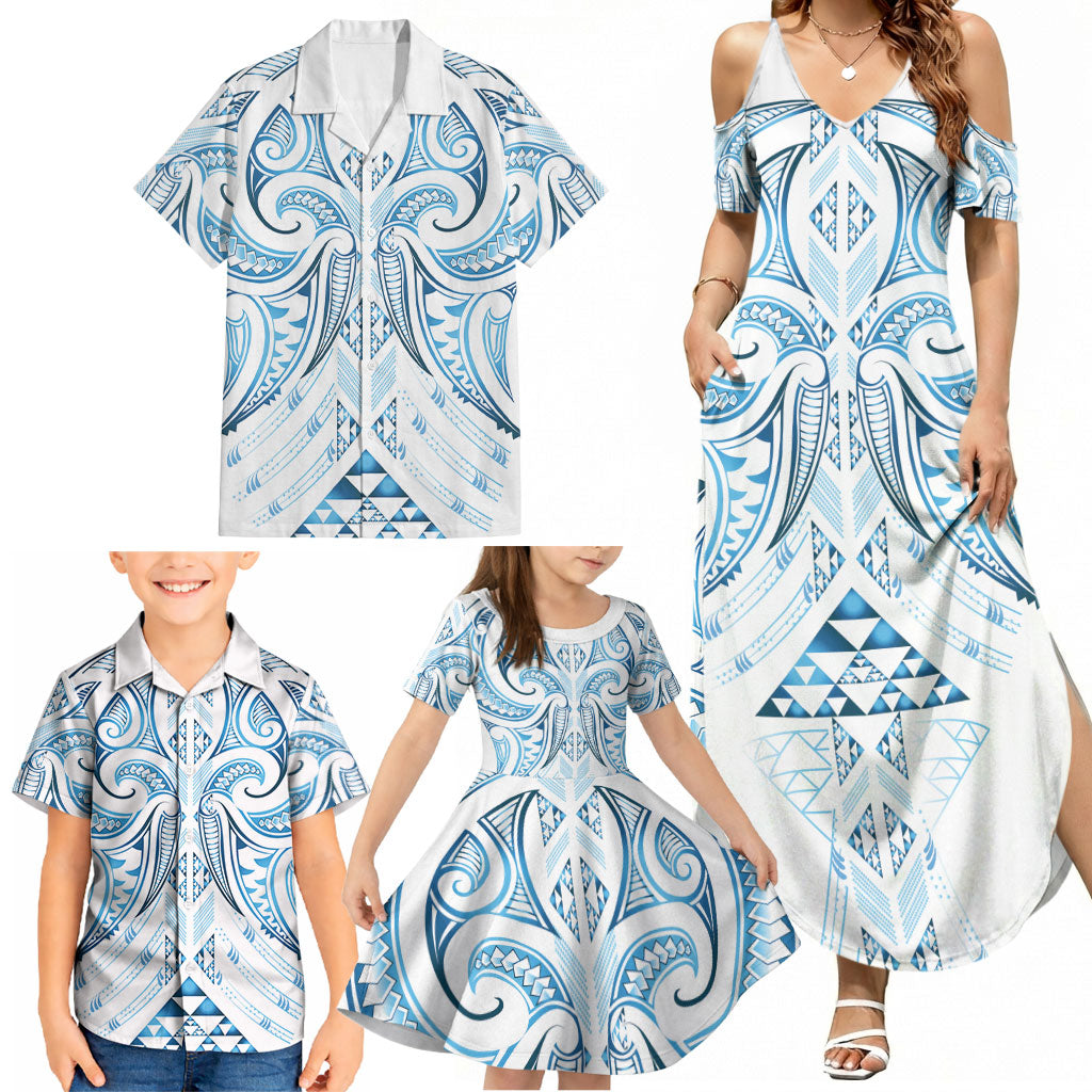 Maori Rugby Custom Ngaru Mangopare Family Matching Summer Maxi Dress and Hawaiian Shirt Kahui Whetu Niho Taniwha Motif