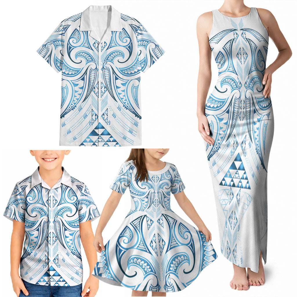 Maori Rugby Custom Ngaru Mangopare Family Matching Tank Maxi Dress and Hawaiian Shirt Kahui Whetu Niho Taniwha Motif