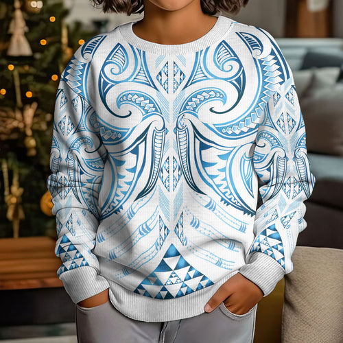 Maori Rugby Custom Ngaru Mangopare Kid Ugly Christmas Sweater Kahui Whetu Niho Taniwha Motif