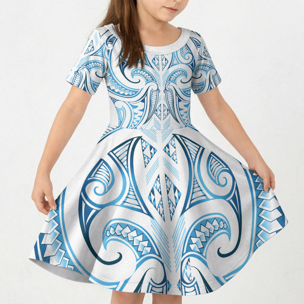 Maori Rugby Custom Ngaru Mangopare Kid Short Sleeve Dress Kahui Whetu Niho Taniwha Motif