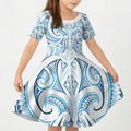 Maori Rugby Custom Ngaru Mangopare Kid Short Sleeve Dress Kahui Whetu Niho Taniwha Motif