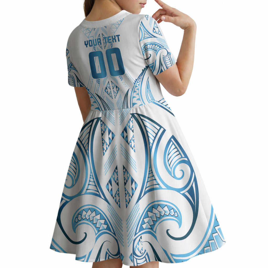 Maori Rugby Custom Ngaru Mangopare Kid Short Sleeve Dress Kahui Whetu Niho Taniwha Motif