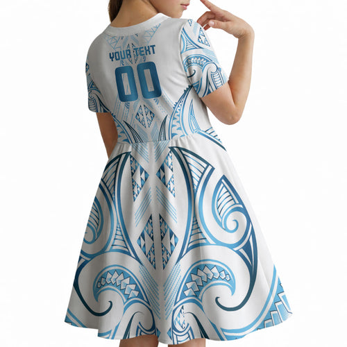 Maori Rugby Custom Ngaru Mangopare Kid Short Sleeve Dress Kahui Whetu Niho Taniwha Motif