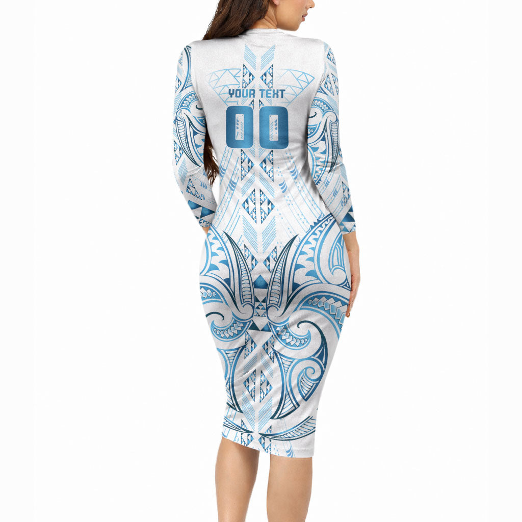 Maori Rugby Custom Ngaru Mangopare Long Sleeve Bodycon Dress Kahui Whetu Niho Taniwha Motif