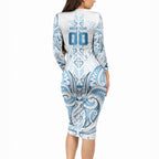 Maori Rugby Custom Ngaru Mangopare Long Sleeve Bodycon Dress Kahui Whetu Niho Taniwha Motif