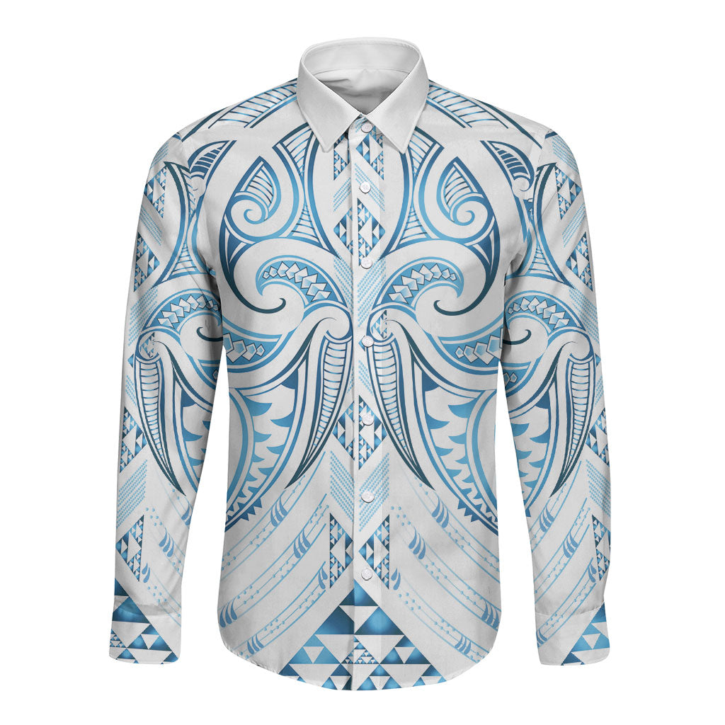 Maori Rugby Custom Ngaru Mangopare Long Sleeve Button Shirt Kahui Whetu Niho Taniwha Motif