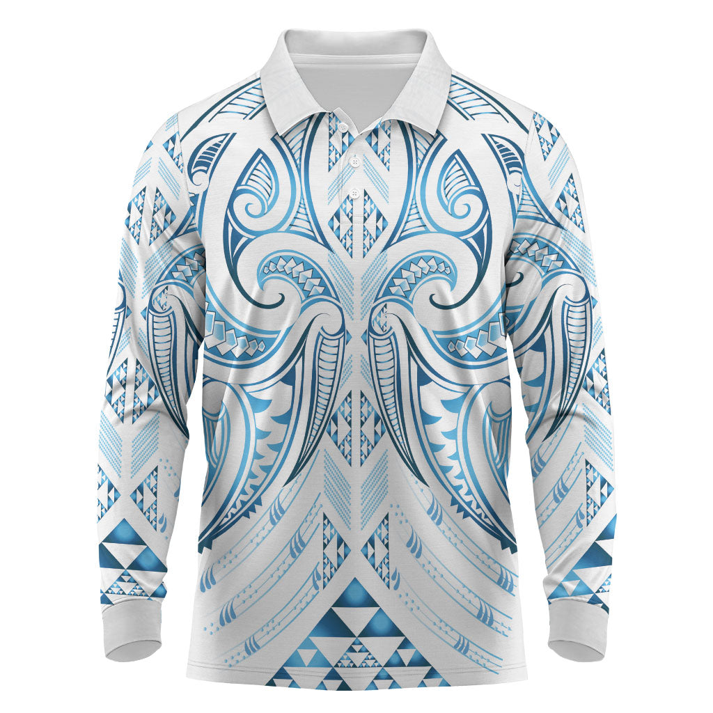 Maori Rugby Custom Ngaru Mangopare Long Sleeve Polo Shirt Kahui Whetu Niho Taniwha Motif