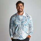 Maori Rugby Custom Ngaru Mangopare Long Sleeve Polo Shirt Kahui Whetu Niho Taniwha Motif