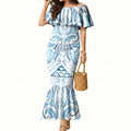 Maori Rugby Custom Ngaru Mangopare Mermaid Dress Kahui Whetu Niho Taniwha Motif