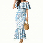 Maori Rugby Custom Ngaru Mangopare Mermaid Dress Kahui Whetu Niho Taniwha Motif