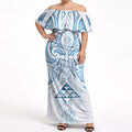 Maori Rugby Custom Ngaru Mangopare Off Shoulder Maxi Dress Kahui Whetu Niho Taniwha Motif