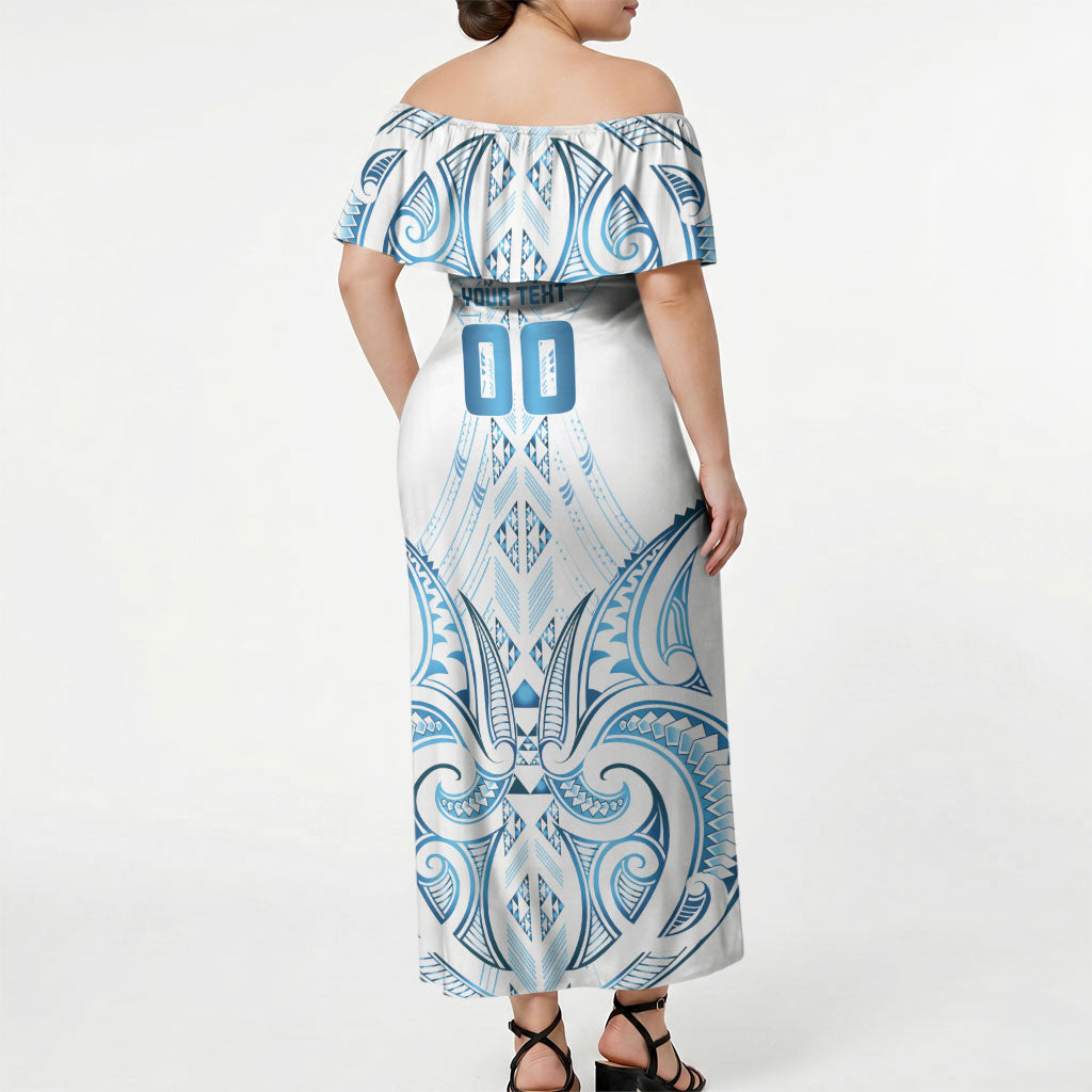 Maori Rugby Custom Ngaru Mangopare Off Shoulder Maxi Dress Kahui Whetu Niho Taniwha Motif