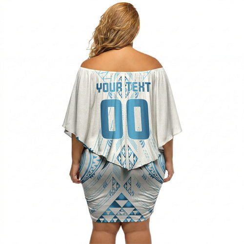 Maori Rugby Custom Ngaru Mangopare Off Shoulder Short Dress Kahui Whetu Niho Taniwha Motif