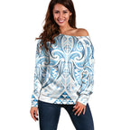 Maori Rugby Custom Ngaru Mangopare Off Shoulder Sweater Kahui Whetu Niho Taniwha Motif
