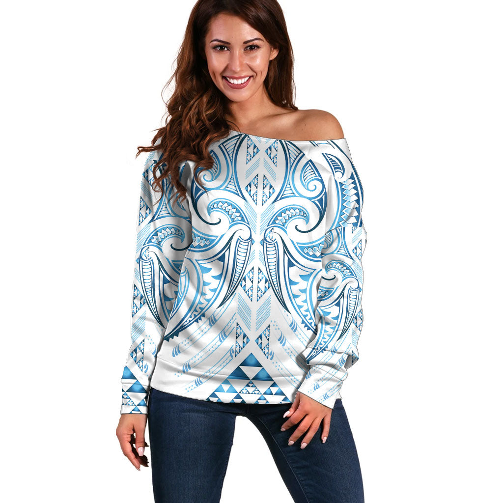 Maori Rugby Custom Ngaru Mangopare Off Shoulder Sweater Kahui Whetu Niho Taniwha Motif
