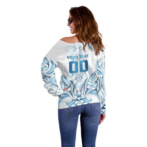 Maori Rugby Custom Ngaru Mangopare Off Shoulder Sweater Kahui Whetu Niho Taniwha Motif