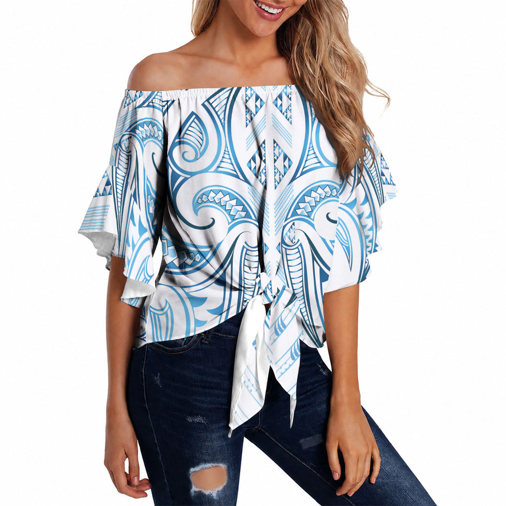Maori Rugby Custom Ngaru Mangopare Off Shoulder Wrap Waist Top Kahui Whetu Niho Taniwha Motif