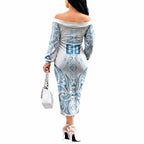 Maori Rugby Custom Ngaru Mangopare Off The Shoulder Long Sleeve Dress Kahui Whetu Niho Taniwha Motif