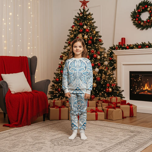 Maori Rugby Custom Ngaru Mangopare Christmas Pajama Set Kahui Whetu Niho Taniwha Motif